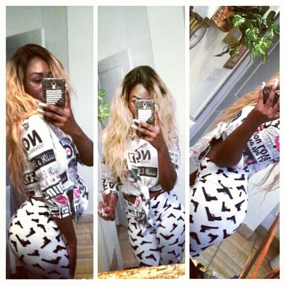 white and black bad girl print leggings pants - Picture 2 of 5